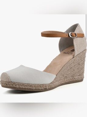 White Mountain White Espadrille Wedge with Tan Ankle Strap